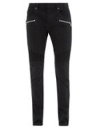 Matchesfashion.com Balmain - Ribbed Inset Cotton Biker Chino Trousers - Mens - Navy