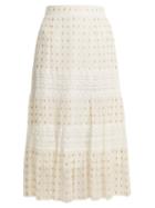Matchesfashion.com Temperley London - Wondering Lace Insert Fil Coup Chiffon Midi Skirt - Womens - White