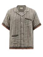 Harago - Cuban-collar Striped Cotton-khadi Shirt - Mens - Black Multi