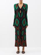 Johanna Ortiz - Mysterious World Knitted Cotton Midi Dress - Womens - Green Brown