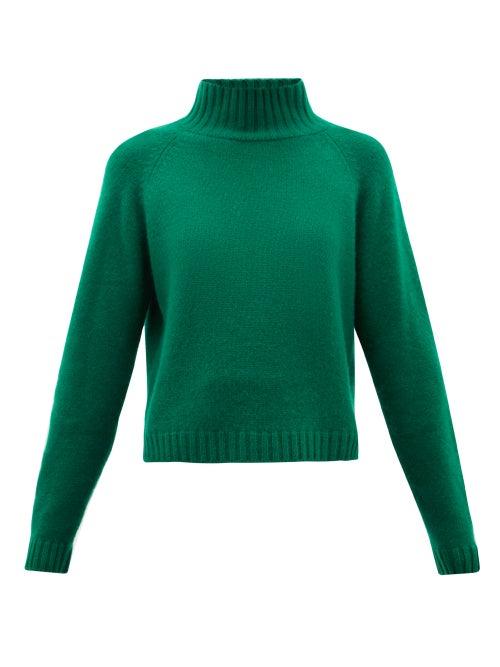Matchesfashion.com The Elder Statesman - Highland Stand-collar Cropped Cashmere Sweater - Womens - Green