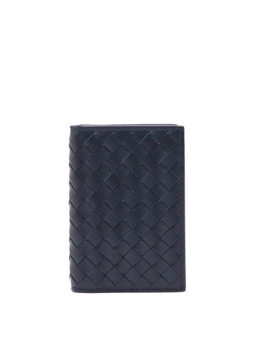 Matchesfashion.com Bottega Veneta - Full Intrecciato Folded Cardholder - Mens - Navy