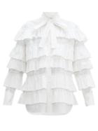 Matchesfashion.com Valentino - Long Sleeved Ruffled Cotton Blouse - Womens - White