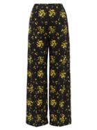 Matchesfashion.com Emilia Wickstead - Hullini Floral-print Crepe Wide-leg Trousers - Womens - Black Yellow