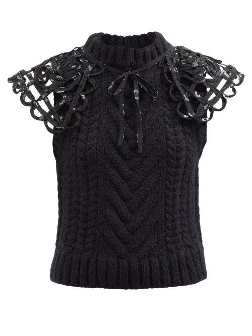 Cecilie Bahnsen - Brynlee Collar-trimmed Cable-knit Wool-blend Tank - Womens - Black