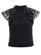 Cecilie Bahnsen - Brynlee Collar-trimmed Cable-knit Wool-blend Tank - Womens - Black