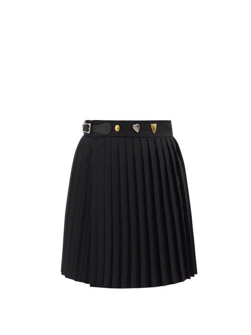 Ladies Rtw Charles Jeffrey Loverboy - Buckled Pleated Wool-twill Kilt Skirt - Womens - Black