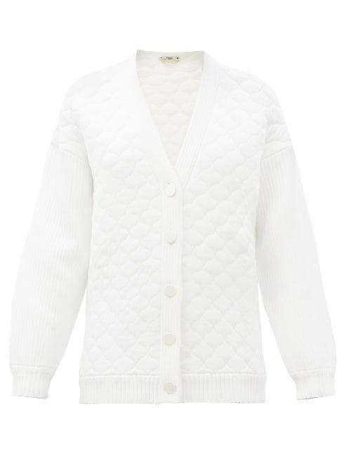 Matchesfashion.com Fendi - Contrast-sleeve Quilted Cardigan - Womens - White