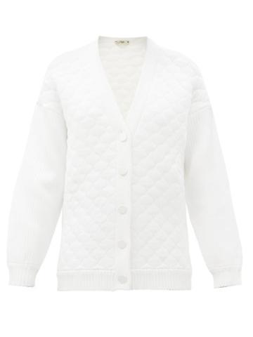Matchesfashion.com Fendi - Contrast-sleeve Quilted Cardigan - Womens - White