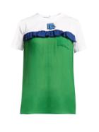 Matchesfashion.com Prada - Ruffle Trimmed Cotton And Chiffon T Shirt - Womens - Green Multi