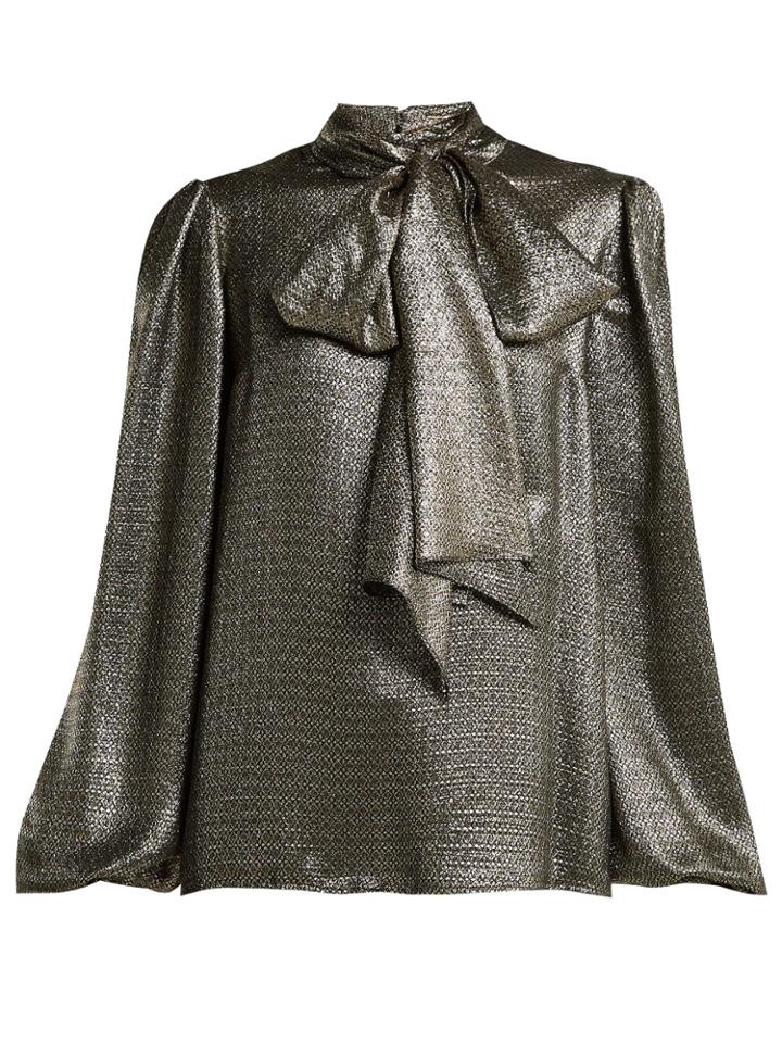 Saint Laurent Pussy-bow Silk-blend Lam Blouse
