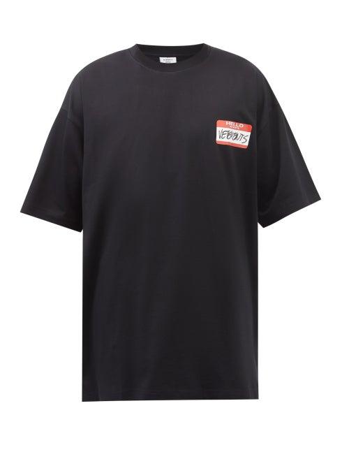 Vetements - Name Logo-print Oversized Cotton-jersey T-shirt - Mens - Black