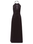 Matchesfashion.com Raey - Split Front Halterneck Slubby Silk Blend Dress - Womens - Navy