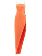 David Koma - Lace-up Side-slit Crepe Gown - Womens - Light Orange