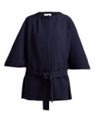 Matchesfashion.com Chlo - Intarsia Knit Wool Blend Cape Coat - Womens - Navy