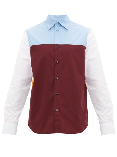 Matchesfashion.com Marni - Colour Block Panelled Cotton Shirt - Mens - Burgundy Multi