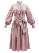 Wiggy Kit - Belted Cotton-blend Gingham Midi Dress - Womens - Red Multi