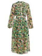 Matchesfashion.com Saloni - Raquel Printed Silk Crepe De Chine Midi Dress - Womens - Green Multi