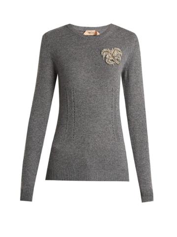 No. 21 Crystal-appliqu Cashmere Knit Sweater