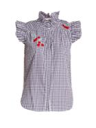 Bliss And Mischief Cherry-embroidered Gingham Cotton Shirt