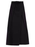 Valentino - Belted Wool-blend Crepe Midi Skirt - Womens - Navy