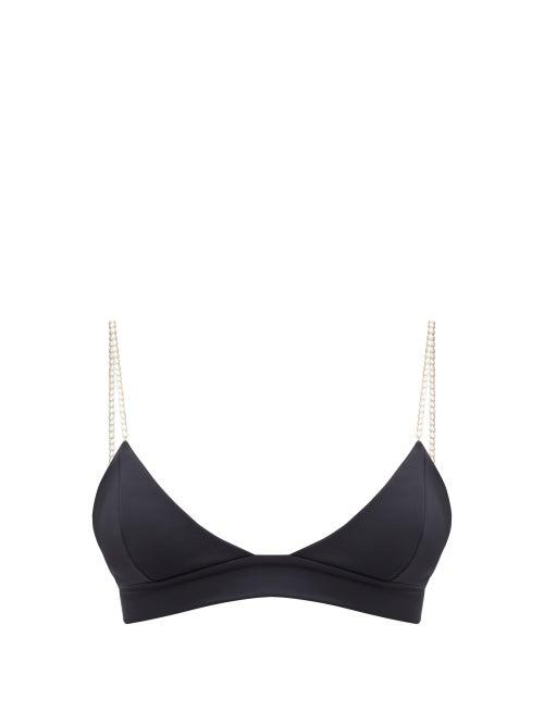 Sara Cristina - Pearl-strap Triangle Bikini Top - Womens - Black