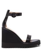 Matchesfashion.com Gianvito Rossi - Scalloped Sole Leather Wedge Sandals - Womens - Black