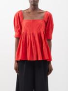 Lee Mathews - Peony Square-neck Silk-blend Blouse - Womens - Ruby