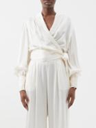 Zimmermann - Shawl-collar Cropped Silk Wrap Blouse - Womens - Cream