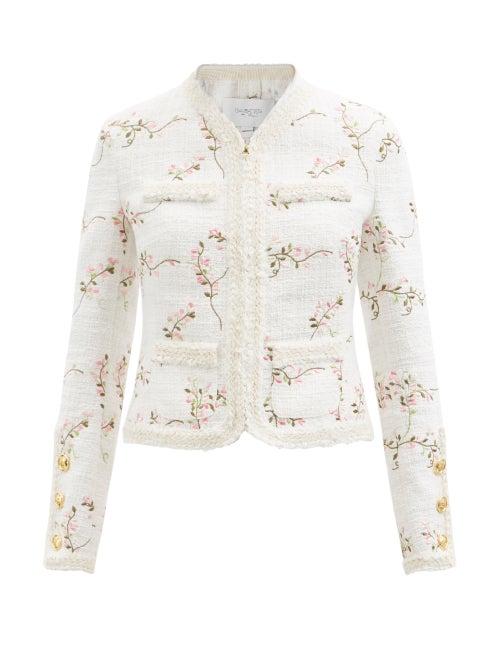 Giambattista Valli - Floral-embroidered Cotton-blend Boucl Suit Jacket - Womens - Ivory Multi