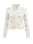 Giambattista Valli - Floral-embroidered Cotton-blend Boucl Suit Jacket - Womens - Ivory Multi