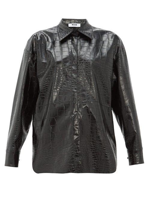 Matchesfashion.com Msgm - Crocodile Effect Faux Leather Shirt - Womens - Black