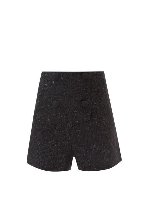 Self-portrait - High-rise Buttoned Boucl Shorts - Womens - Black