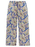 Matchesfashion.com Etro - Paisley Print Silk Crepe De Chine Cropped Trousers - Womens - Blue