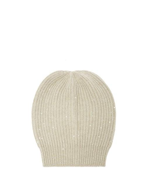 Brunello Cucinelli - Sequinned Cashmere-blend Beanie Hat - Womens - Beige