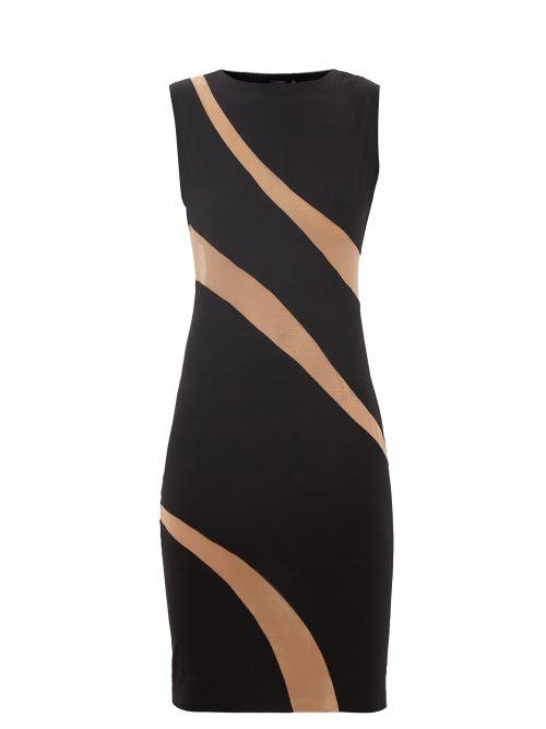 Norma Kamali - Snake Mesh-insert Jersey Dress - Womens - Black
