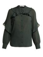 Matchesfashion.com Cefinn - Ruffled Voile Blouse - Womens - Dark Green