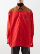 Raf Simons - Oversized Colour-block Cotton Shirt - Mens - Brown Red