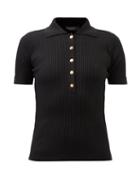 Versace - Medusa Head-button Ribbed Silk-blend Polo Shirt - Womens - Black