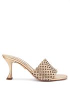 Aquazzura - Crystal Candy Spool-heel Leather Mules - Womens - Gold