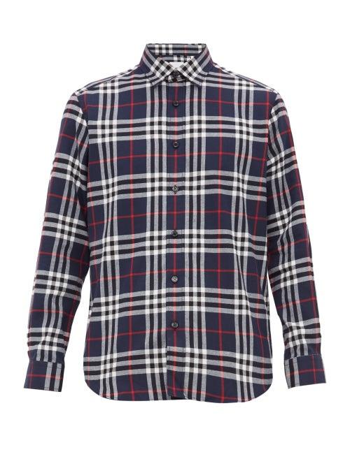 Matchesfashion.com Burberry - Vintage Check Cotton Flannel Shirt - Mens - Navy Multi