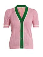 No. 21 Contrast-placket Pointelle-knit Cardigan