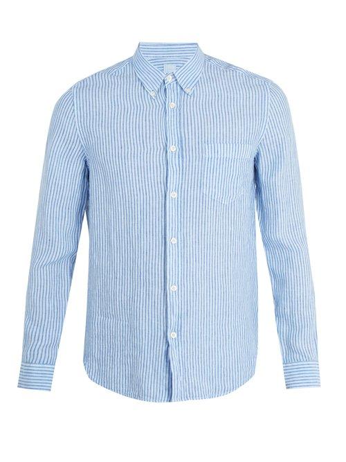 Matchesfashion.com 120% Lino - Patch Pocket Striped Linen Shirt - Mens - Blue Multi