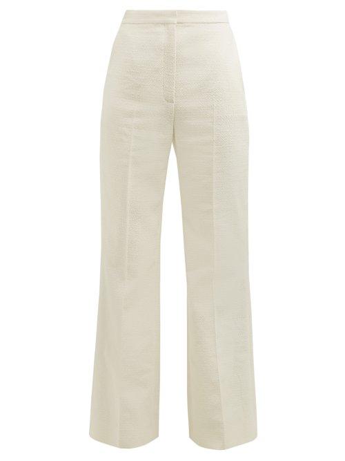 Matchesfashion.com Alexachung - Tailored Crop Flare Cotton Boucl Trousers - Womens - Cream