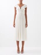 Self-portrait - Off-the-shoulder Pleated Chiffon Dress - Womens - Cream