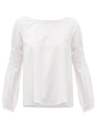 Matchesfashion.com Merlette - Miombo Smocked Sleeve Cotton Poplin Blouse - Womens - White