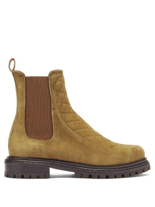 Matchesfashion.com Aquazzura - Drive Quilted-suede Chelsea Boots - Womens - Khaki