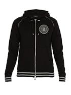 Matchesfashion.com Balmain - Crest Print Cotton Jersey Hooded Sweatshirt - Mens - Black