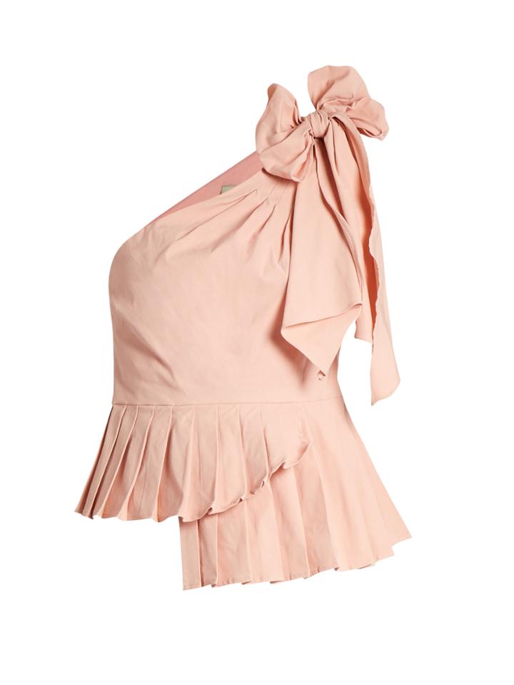 Sea Asymmetric One-shoulder Bow Top