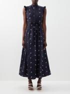 Erdem - Evie Embroidered Cotton Midi Dress - Womens - Navy White
